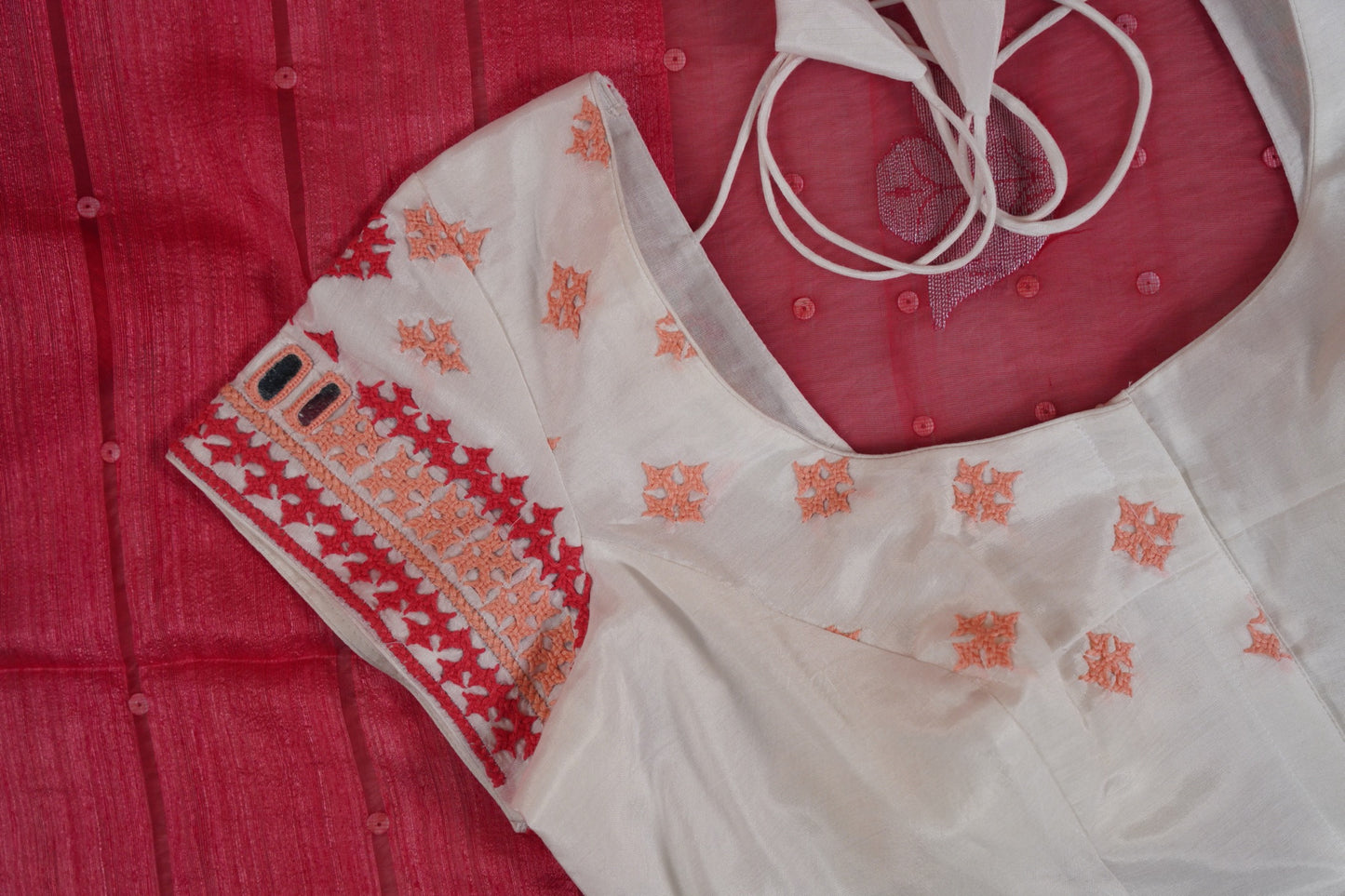 Matka Silk Shell Embroidery Salmon Pink Saree