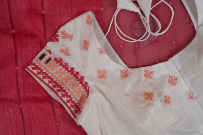 Matka Silk Shell Embroidery Salmon Pink Saree