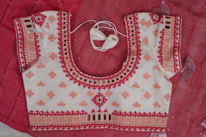 Matka Silk Shell Embroidery Salmon Pink Saree