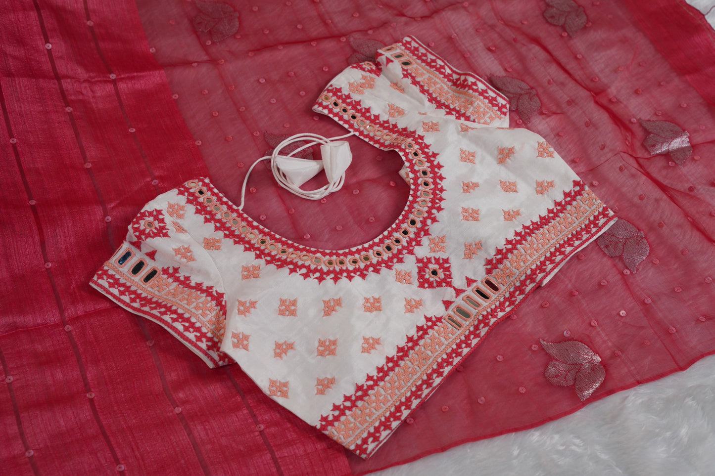 Matka Silk Shell Embroidery Salmon Pink Saree