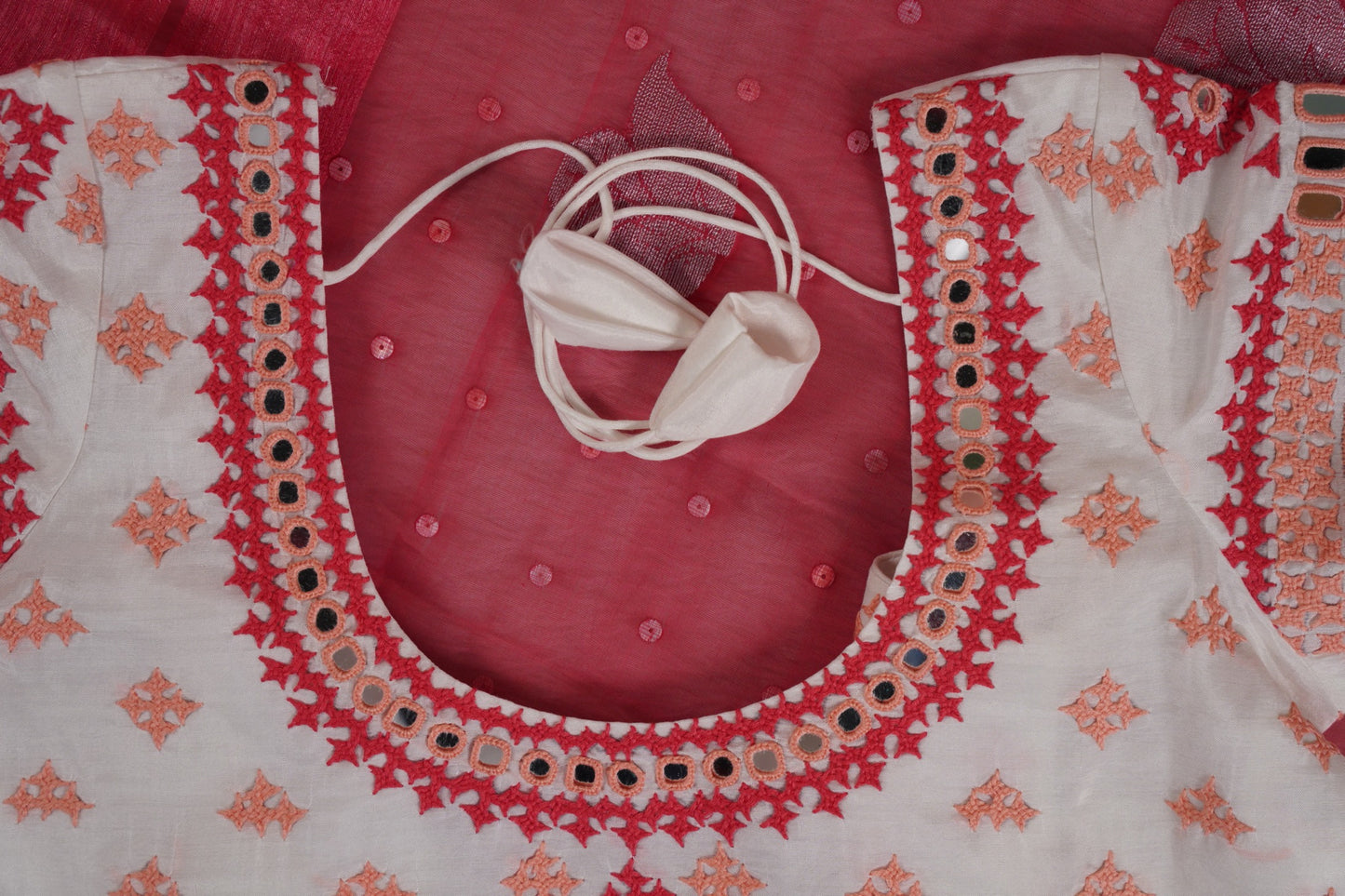 Matka Silk Shell Embroidery Salmon Pink Saree