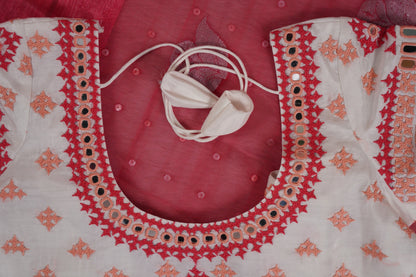 Matka Silk Shell Embroidery Salmon Pink Saree