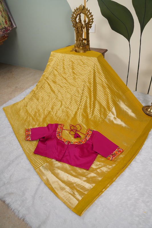 Yellow Banaras Moonga Silk with Lines