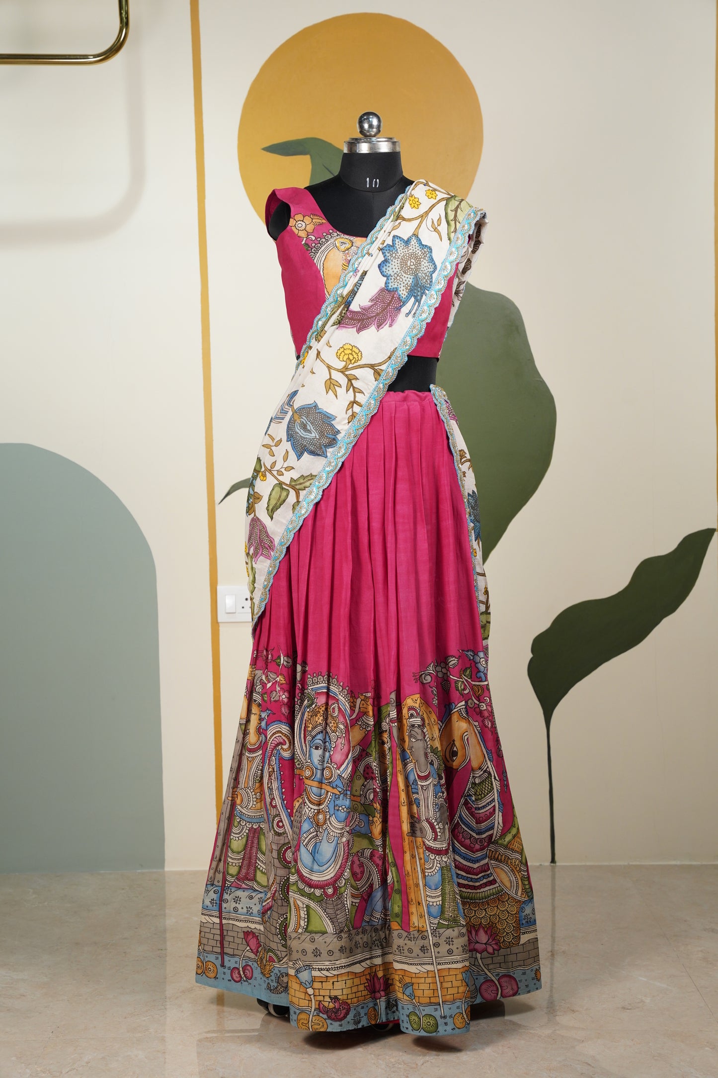 Pink Kalamkari Lehenga with Beige Duppatta