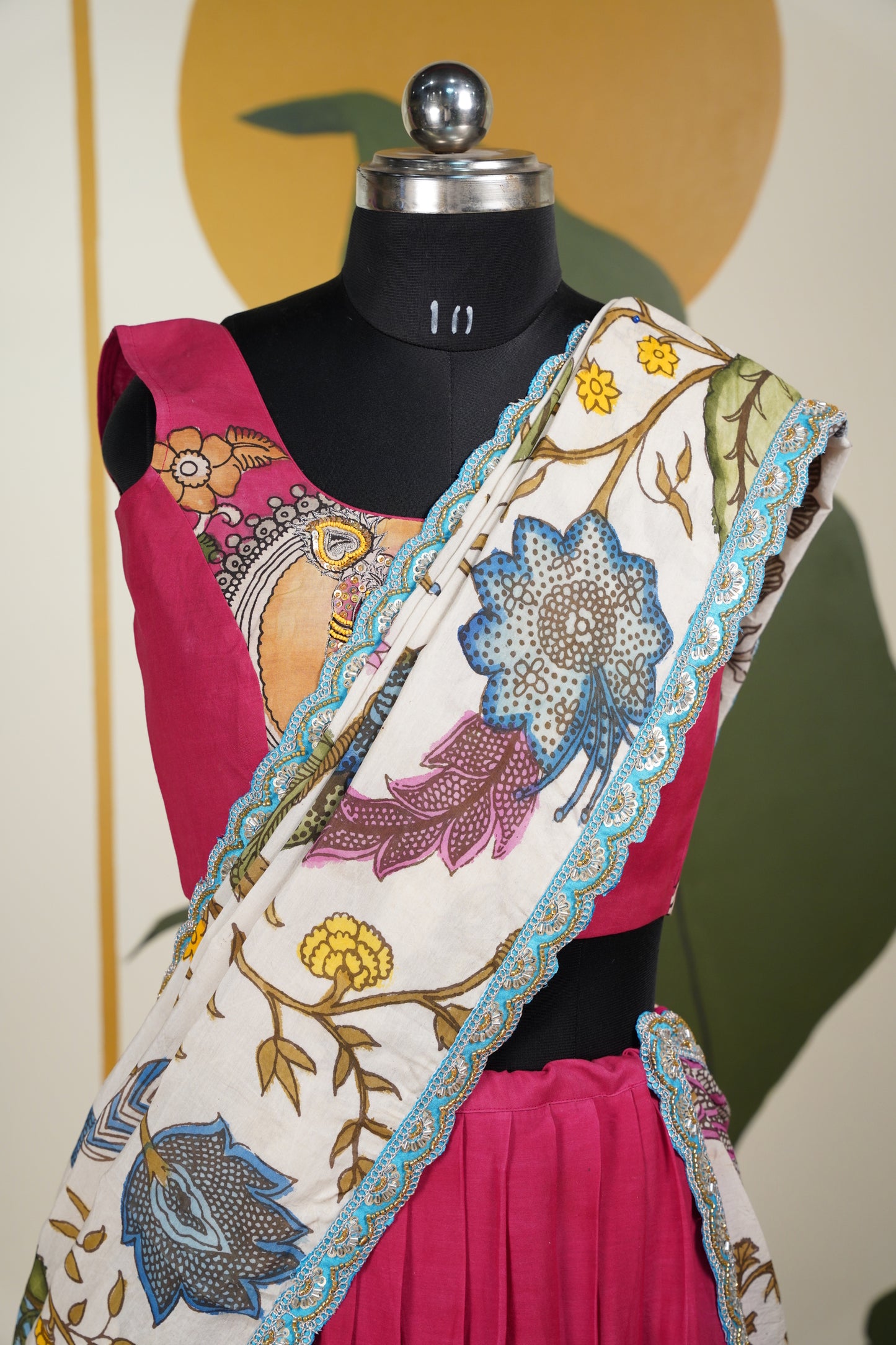 Pink Kalamkari Lehenga with Beige Duppatta