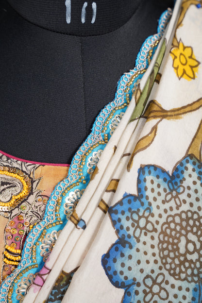 Pink Kalamkari Lehenga with Beige Duppatta