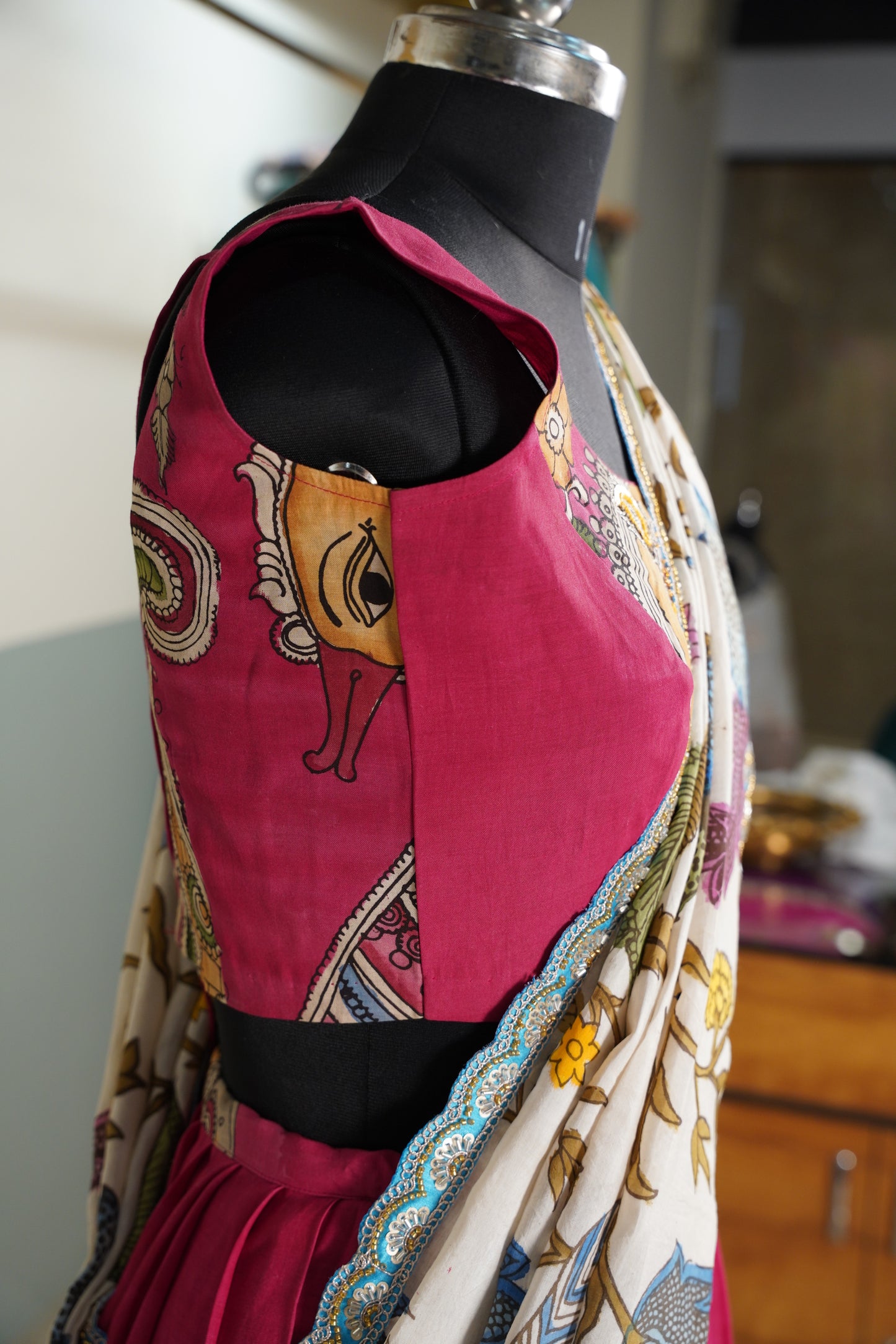 Pink Kalamkari Lehenga with Beige Duppatta