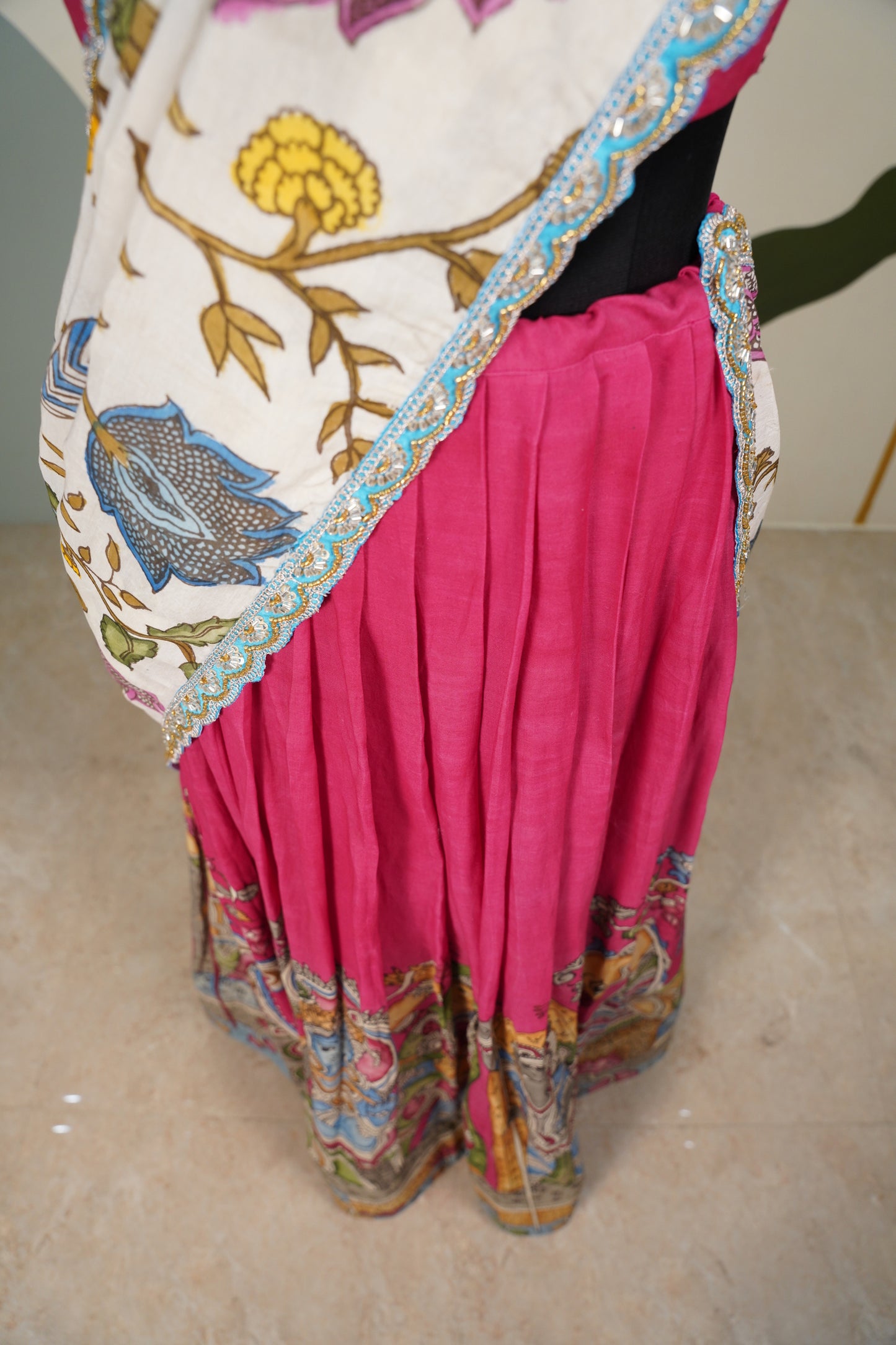 Pink Kalamkari Lehenga with Beige Duppatta