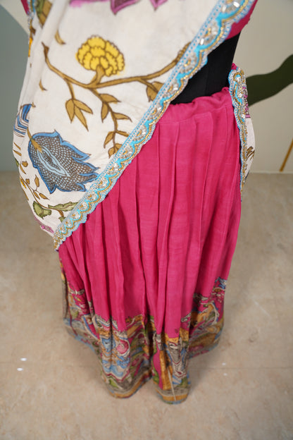 Pink Kalamkari Lehenga with Beige Duppatta