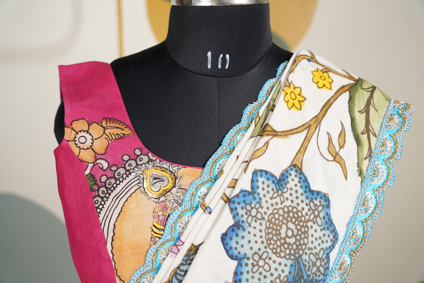 Pink Kalamkari Lehenga with Beige Duppatta