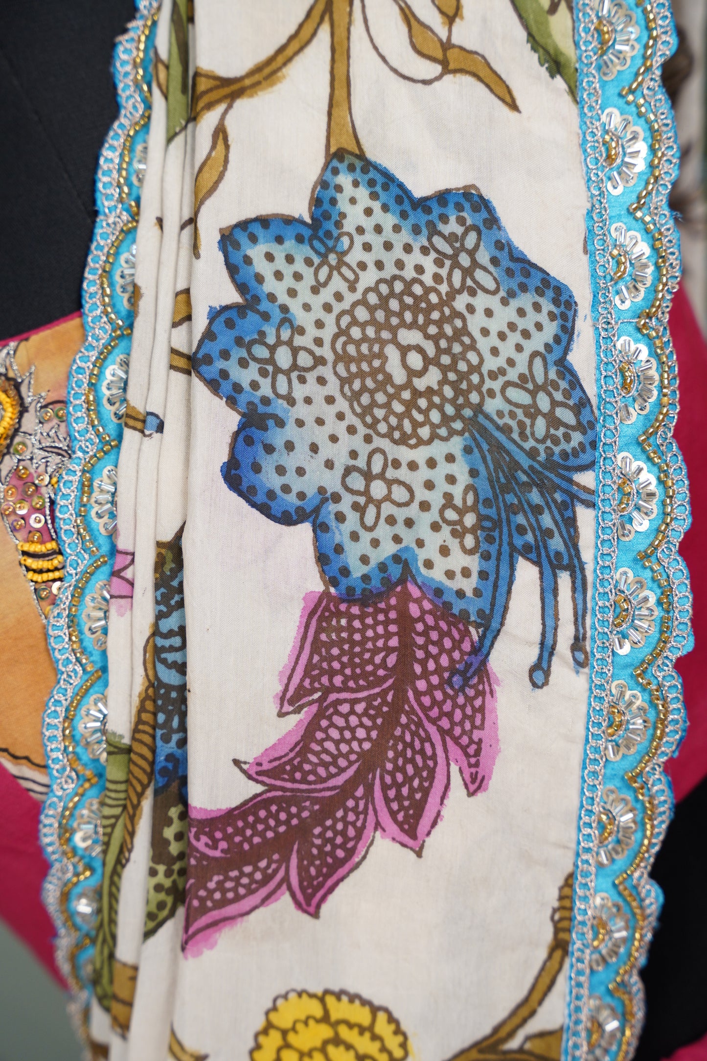 Pink Kalamkari Lehenga with Beige Duppatta