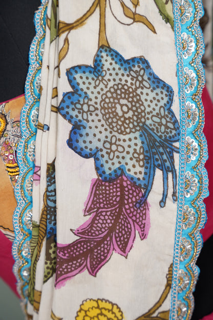 Pink Kalamkari Lehenga with Beige Duppatta