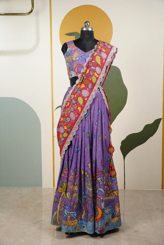 Lavendar Kalamkari Lehenga