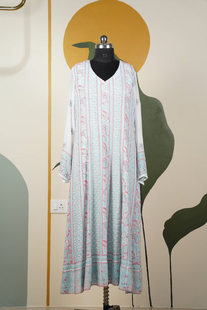 Pink and Teal Blue Chikankari Dress-A Pure Georgette