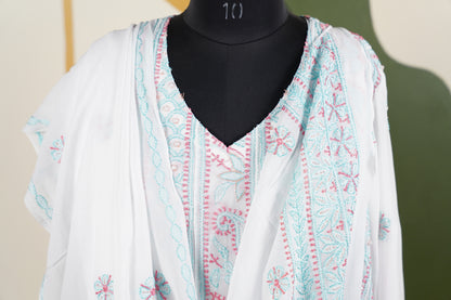 Pink and Teal Blue Chikankari Dress-A Pure Georgette