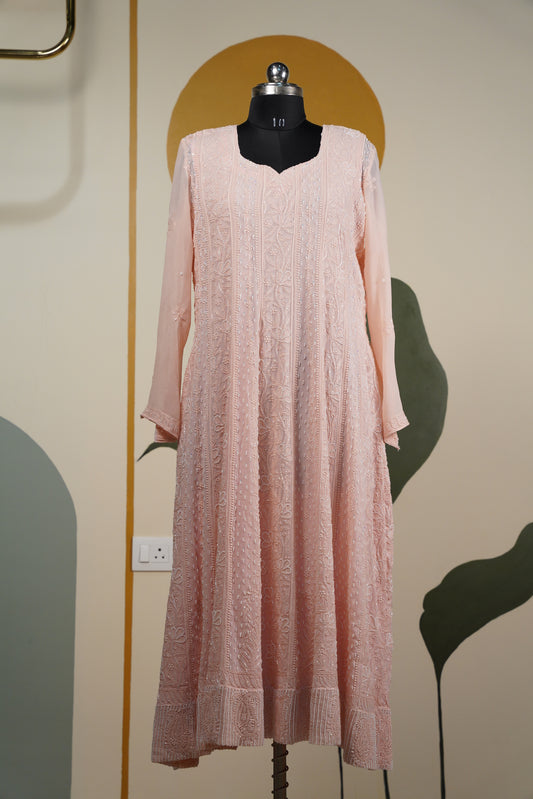 Peach Chikankari Dress