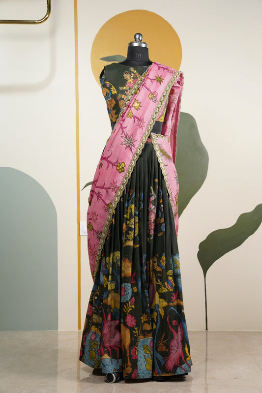 Black Kalamkari Lehenga