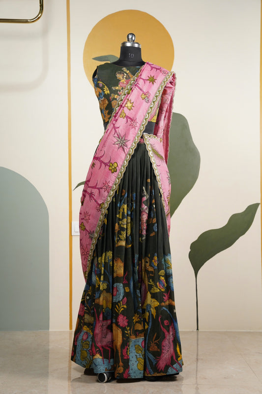Black Kalamkari Lehenga