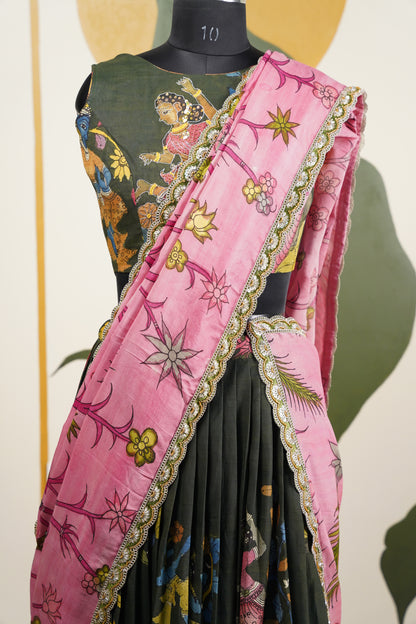 Black Kalamkari Lehenga
