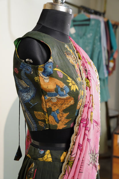 Black Kalamkari Lehenga