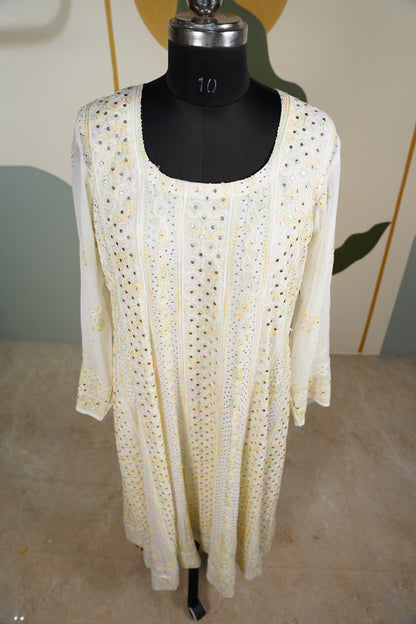Butter yellow Chikankari Dress-A Pure Georgette
