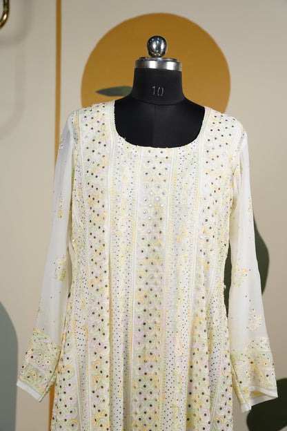 Butter yellow Chikankari Dress-A Pure Georgette
