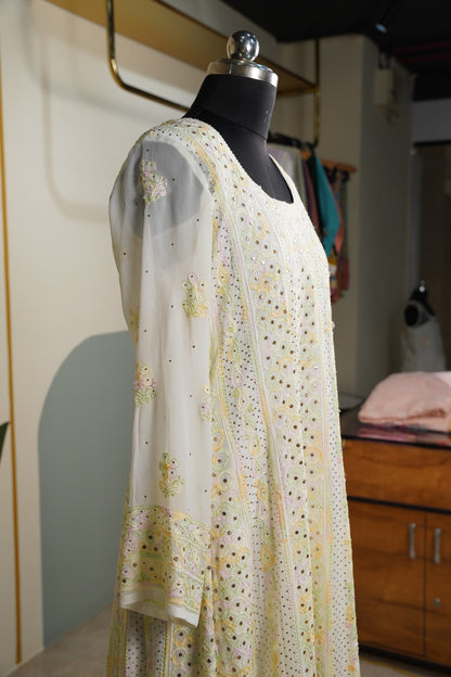 Butter yellow Chikankari Dress-A Pure Georgette