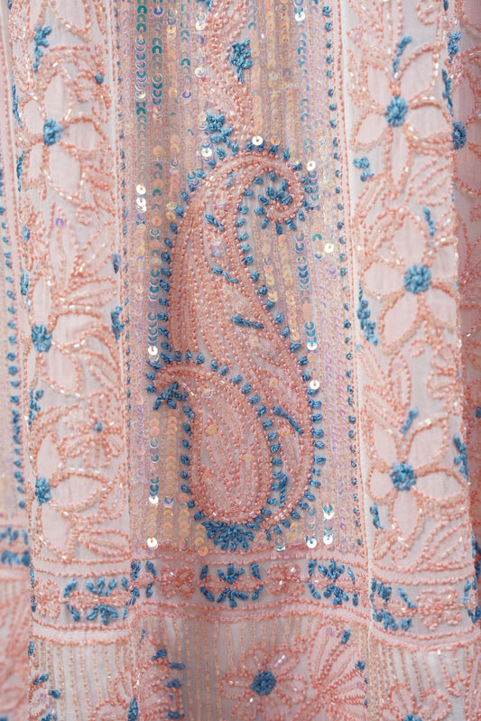 Pink and Blue Chikankari Dress-A Pure Georgette
