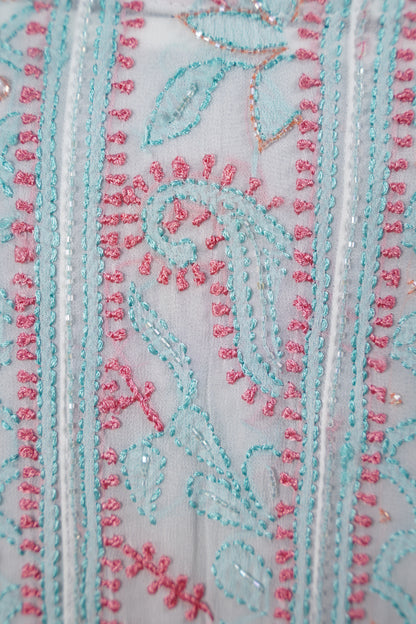 Pink and Teal Blue Chikankari Dress-A Pure Georgette