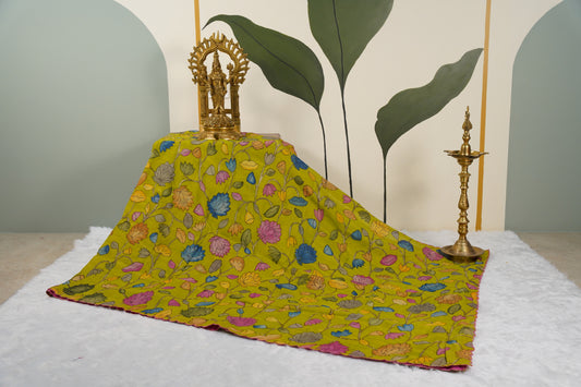 Kalamkari Silk Olive Green Saree