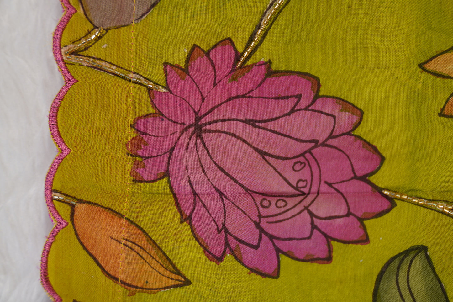 Kalamkari Silk Olive Green Saree