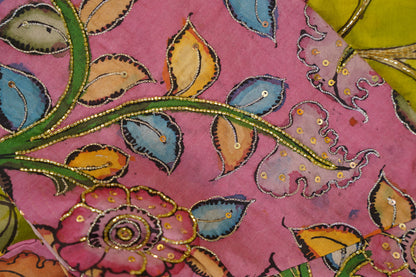 Kalamkari Silk Olive Green Saree