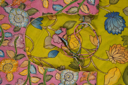Kalamkari Silk Olive Green Saree