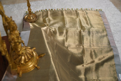 Banaras Tissue with Satin border - grey