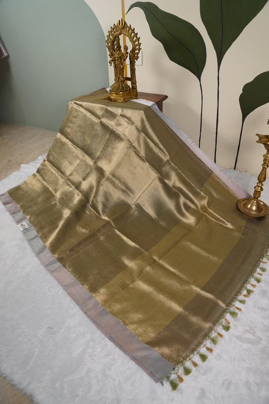 Banaras Tissue with Satin border - grey