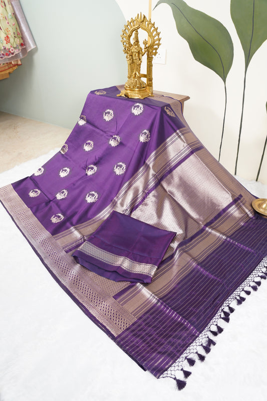 Purple Banarasi with intricate motifs