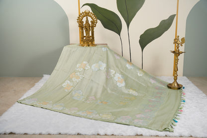 Pista green Banarasi Tussar Geogette