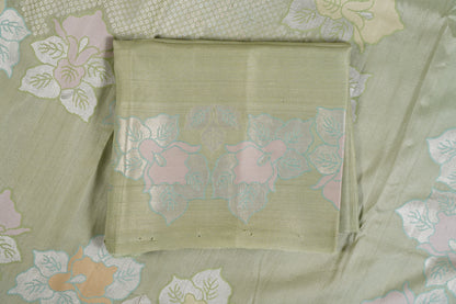 Pista green Banarasi Tussar Geogette