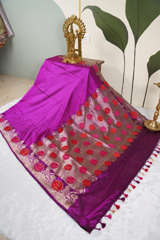 Purple Banaras with Velvet florals