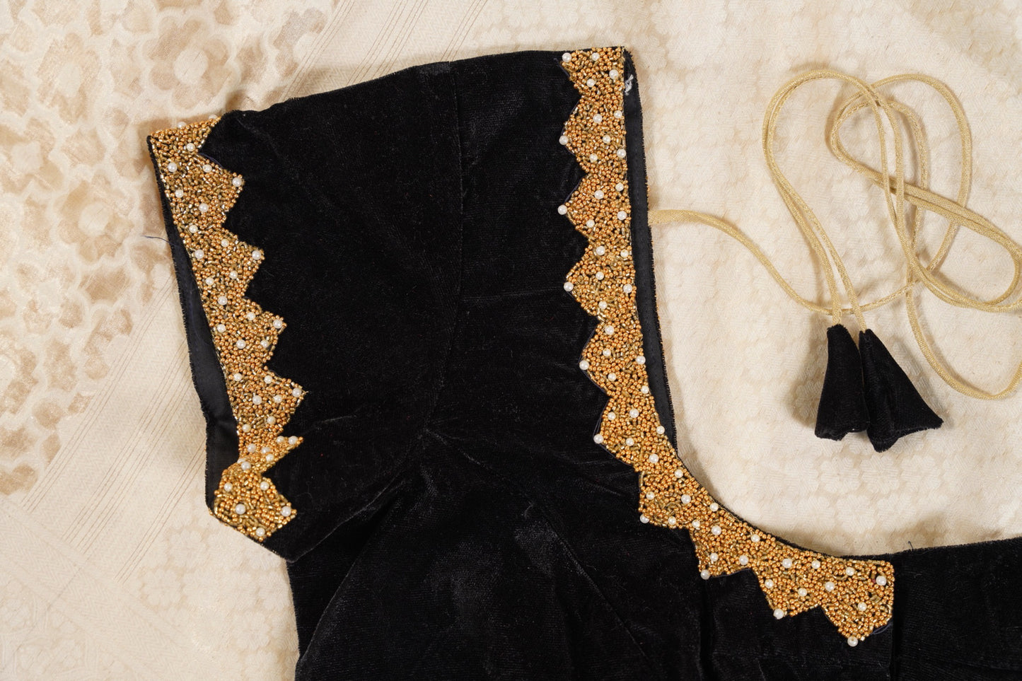 Cream Banarasi with contrast back velvet blouse