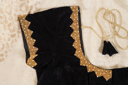 Cream Banarasi with contrast back velvet blouse