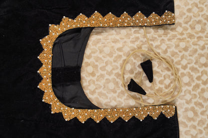 Cream Banarasi with contrast back velvet blouse