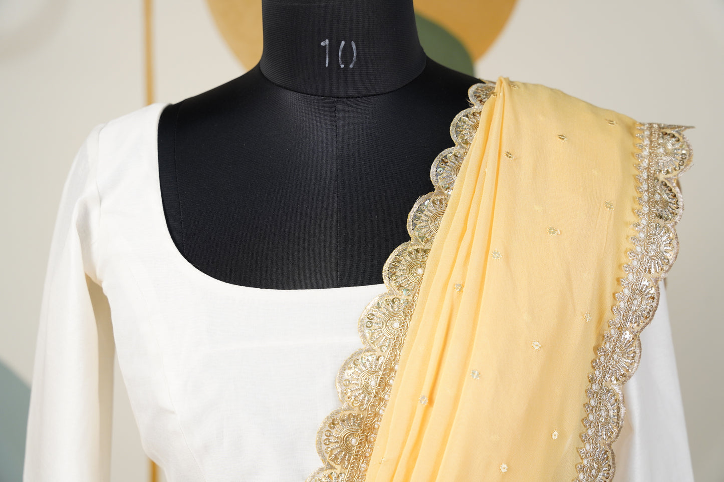Ivory Chanderi Lehenga with yellow contrast duppatta