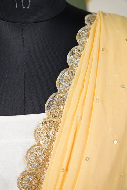Ivory Chanderi Lehenga with yellow contrast duppatta