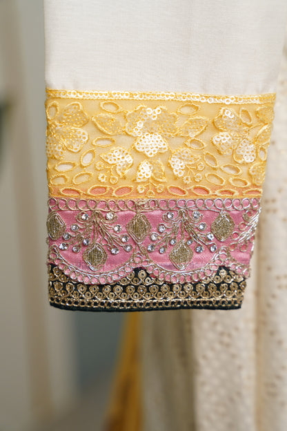 Ivory Chanderi Lehenga with yellow contrast duppatta