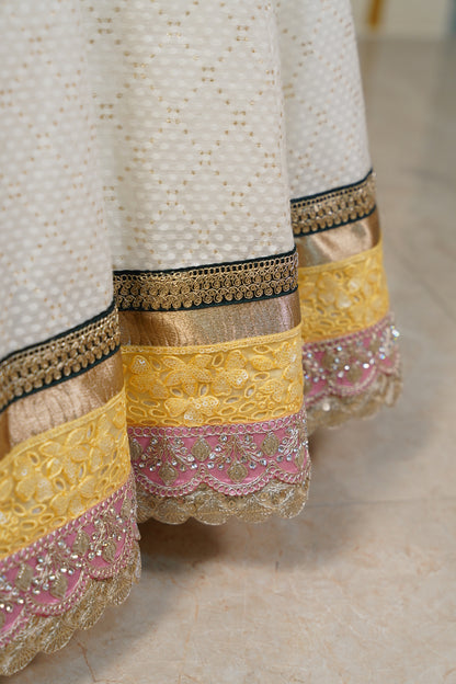 Ivory Chanderi Lehenga with yellow contrast duppatta