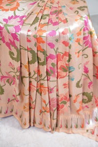 Banarasi Peach Tussar all over Tissue saree