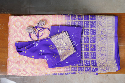 Purple Peach Bandhani Banaras Georgette Saree