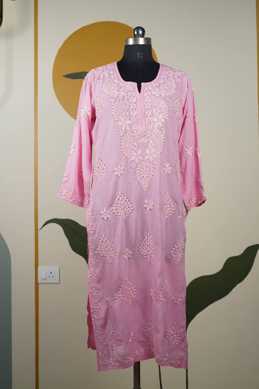 Pink Modal Long Kurti with Mukesh Dress