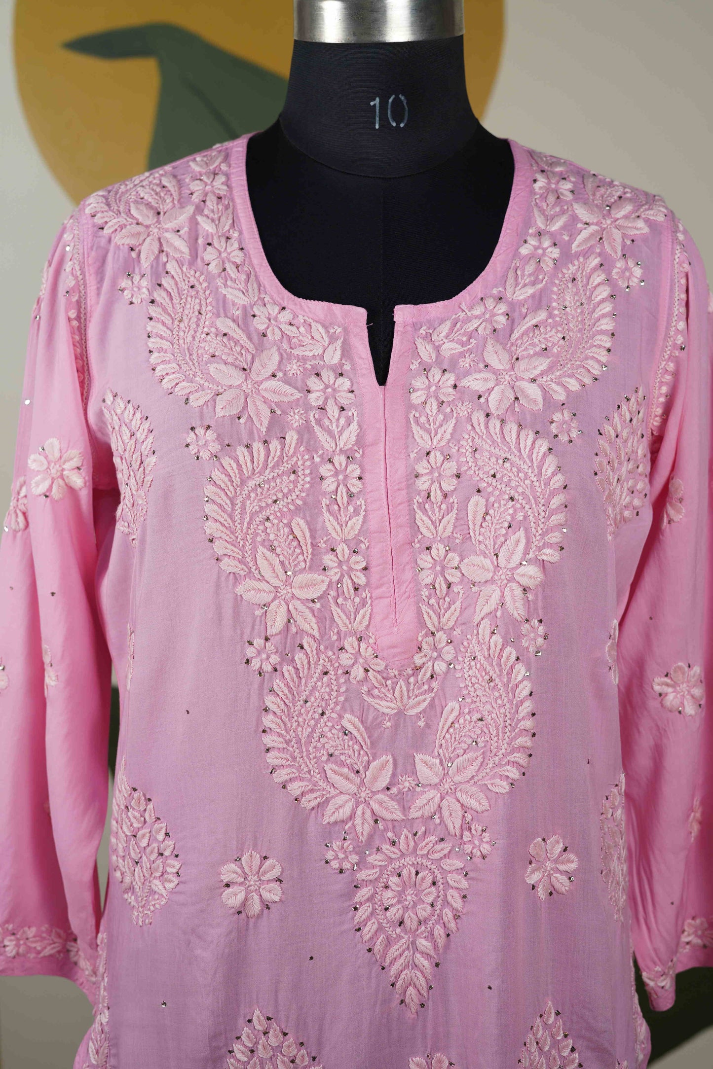 Pink Modal Long Kurti with Mukesh Dress